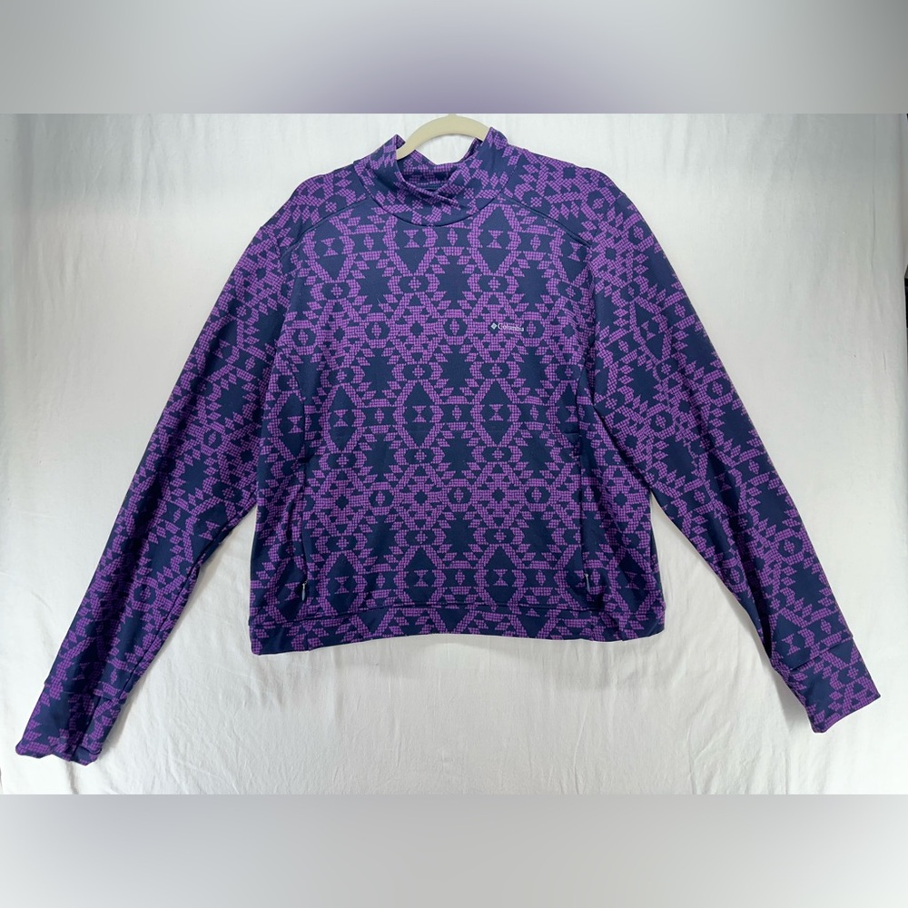 Columbia Weekend Adventure Sweatshirt Geometric Purple Black Thumbholes XXL